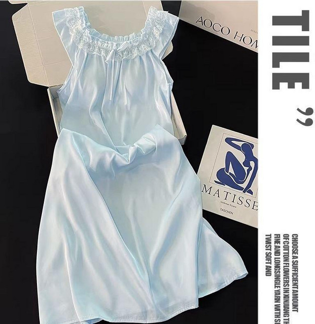 睡衣女夏季冰涼絲綢帶胸墊蕾絲薄款家居服套裝