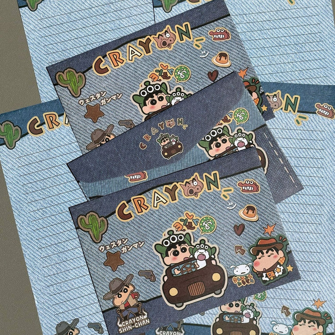 옐상 캐릭터 데님 편지지 세트 3종, 1팩, 짱구