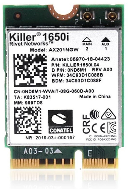 Intel Killer 인텔 킬러 AX1650i Wi-Fi 6E 무선 랜카드 M.2 2230
