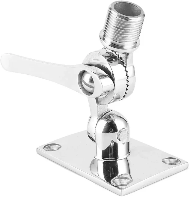 해상 VHF 안테나 마운트 Fydun 스테인레스 스틸 래칫 베이스 보트용 듀얼 액슬 조절식 고정 114인치 나사산, 01 A