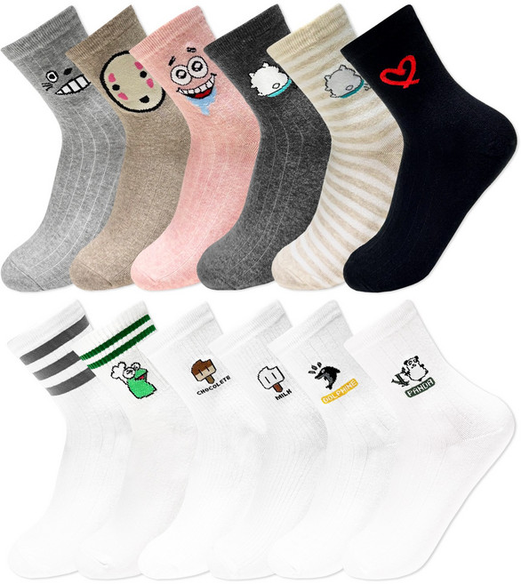 당일배송 심플한 여성캐릭터 학생양말 12켤레