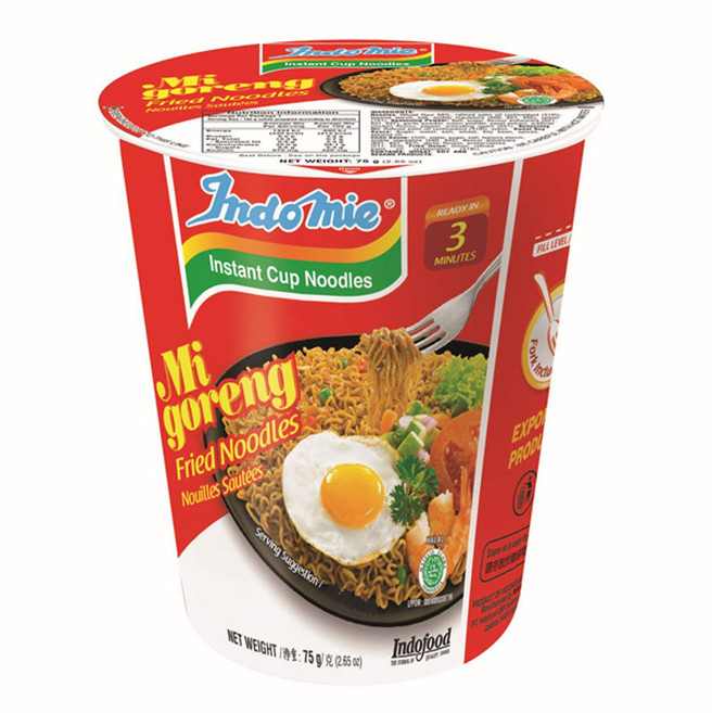인도미 미 고렝 인스턴트 볶음면 컵 할랄 인증 오리지널 Indomie Mi Goreng Instant Stir Fry Noodles Cup Halal Certified O