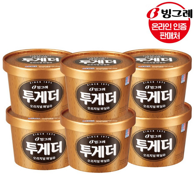 빙그레 투게더 바닐라 홈 한박스 아이스크림, 900ml, 6개