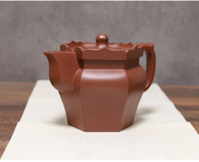 沈浩 六方僧帽 原礦紅皮龍 紫砂壺 340cc 手工方器精品