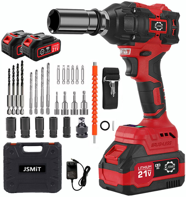 JSMiT 고출력800Nm 충전 임팩드릴 세트 전동 임팩 렌치 무단변속 충전 임팩 드릴 렌치 드라이버 21V전문가형 4.0Ah 배터리 2개 풀세트, 도구 키트 +4.0AH 배터리 *2