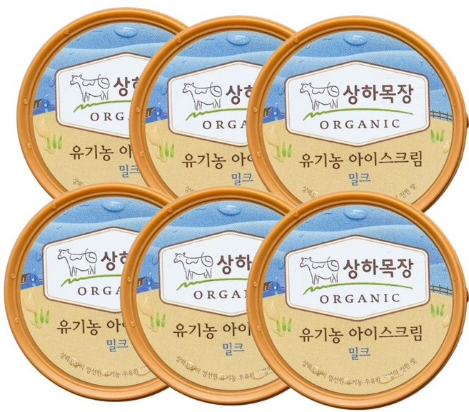 상하목장 유기농 원유 우유아이스크림 프리미엄 냉동 간식 홈디저트 컵아이스크림 패밀리팩, 6개, 100ml