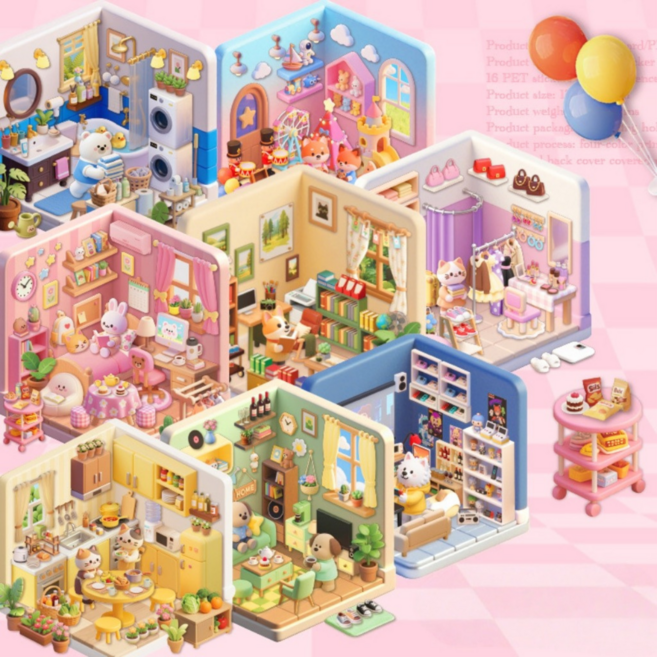 3D 집꾸미기 스티커북 -드림룸- 3D 집 꾸미기 감성 스티커 2종 (핀셋포함), 1개, 건축가 캐빈