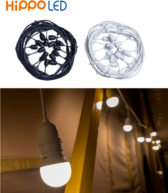 히포 체인형 조명기구 15M 15분기 파티조명 전등선 오징어등 캠핑조명, 백색