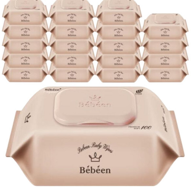 베베앙 아기 물티슈 오리지널 플러스 55평량 캡형 100매 20팩, 55g, 20박스