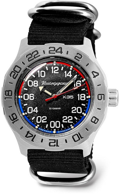 VOSTOK Komandirskie 35083 K-35 Automatic Watch | 24-Hour | 100M Water Resistance | Black Strap