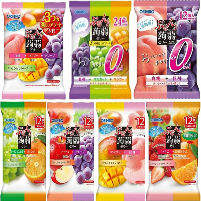 일본 오리히로 곤약젤리 세트 7구성 72개입, 480g, 3개, 거봉+샤인+망고