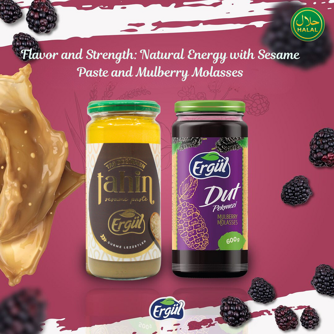 Ergul Natural Energy Duo Sesame Paste Tahin & Mulberry Molasses 에르굴 자연 에너지 듀오 참깨 페이스트 & 뽕나무 당밀, 1.1kg, 1.1세트