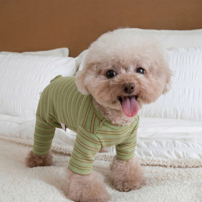 푸키 강아지 스트라이프 올인원 여아용, 1개, 카키