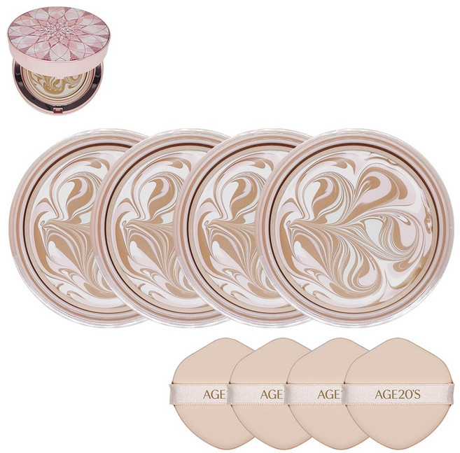 에이지투웨니스 최신상 에센스 팩트 더 블루밍 21호 리필 라이트 베이지 SPF50+ / PA++++, 4개