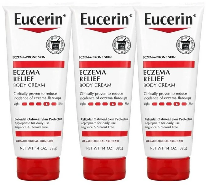Eucerin 에크즈마 릴리프 바디 크림 무향 396g x3팩 극건성 보습용, 3개 - 쿠팡