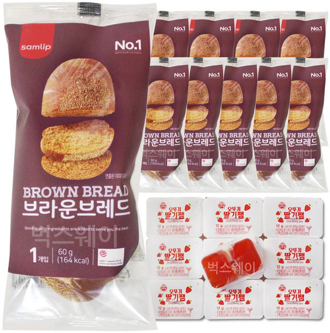 삼립 브라운브레드 10개+오뚜기 딸기잼 디스펜팩 10개, 1세트