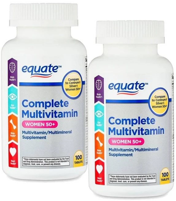 이퀘이트 우먼 50세이상 컴플리트 멀티비타민 Equate Complete Multivitamin Women, 2개, 100정 - 쿠팡