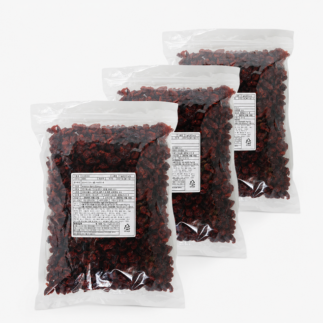 미국산 프리미엄 건크랜베리 대용량 견과류 건강간식, 3개, 1kg