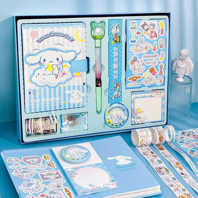 산리오 다이어리 꾸미기 문구세트 선물세트 생일선물 시나모롤 쿠로미 마이멜로디 메모지 스티커 볼펜 다꾸세트, 시나모롤세트, 1세트