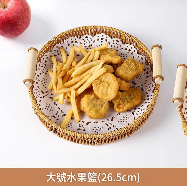 藤編水果盤點心託盤 小號(21.5cm), 編織收納筐 - 大號 - 1個, 1套