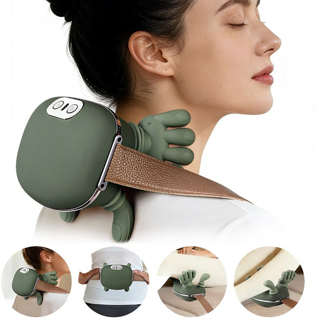 목어깨 안마기 무선 승모근 마사지기 4D손모양 밀착형 온열 3단계 강도조절 넥앤숄더, 그린