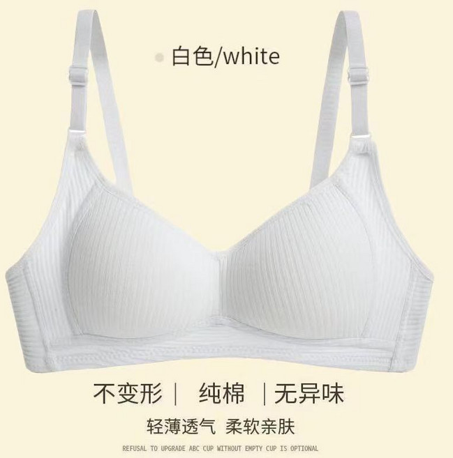 簡約無鋼圈內衣女 薄款透氣 舒適上托 純棉親膚, 1個, 白色+白色32/70AB 偏小一碼