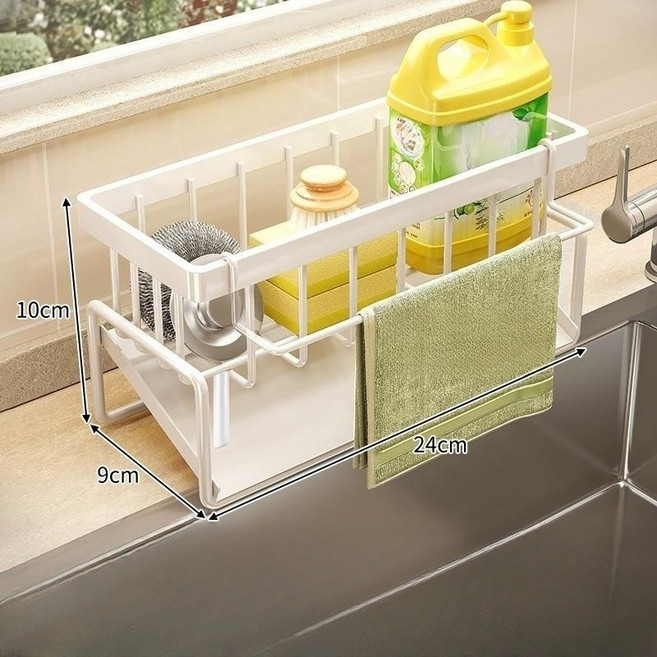 유미닉 자동 물빠짐 세제 수세미 거치대 싱크대 다용도 선반, 1개, 클린 화이트