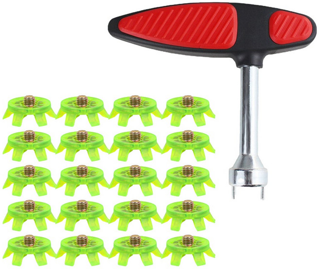 징크 골프화 스파이크징 교체 골프화징, 20개, 나사형, 형광, 렌치세트
