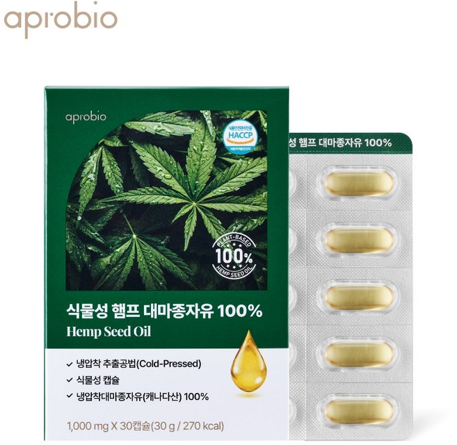 에이프로바이오 식물성 햄프 대마종자유 캐나다 햄프씨드오일, 1개