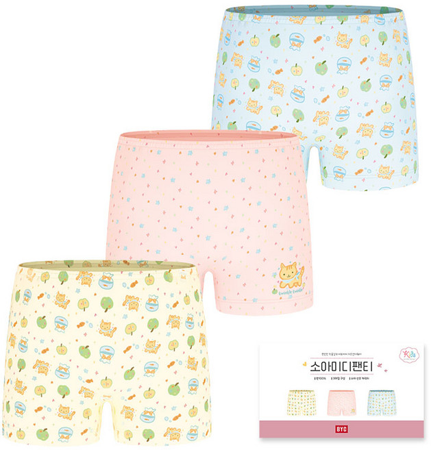 BYC 고양이 순면 여아 사각팬티 3매입