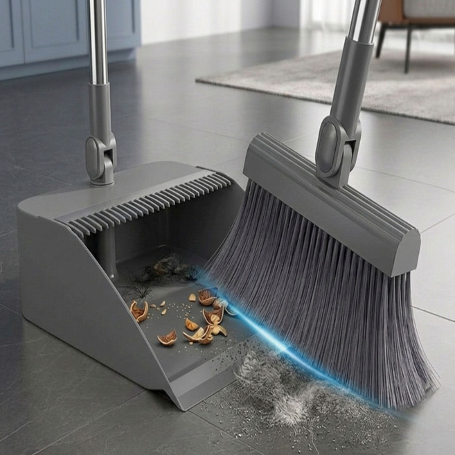 클린생활 다용도 빗자루 쓰레받기 세트 틈새수납, 그레이(GREY), 1개