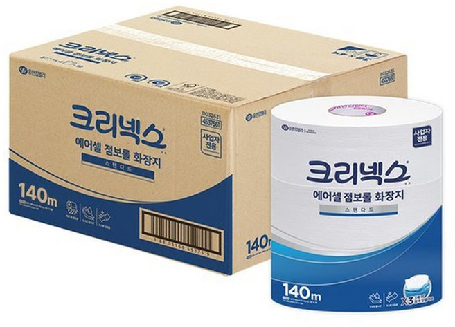 크리넥스 에어셀 1겹 점보롤 화장지 스탠다드, 140m, 12개, 3개입