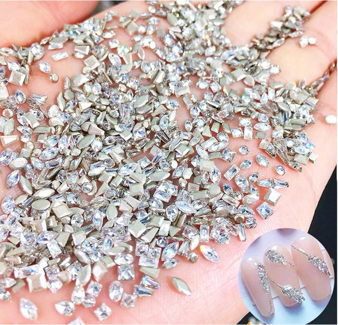 混裝迷你鋯石 多種異型鑽 美甲飾品, 1個, mini白鋯 (平底)-袋裝