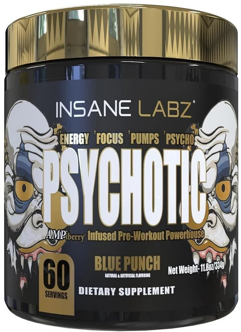 인세인 랩즈 사이코틱 골드 고자극 프리 운동 파우더 극한의 지속 에너지 포커스 베타 알라닌 DMAE 비트라트레이트 부스터 없음(35인분 포도), Blue Punch, 6.7 Ounce (Pack of 1), 1개 - 쿠팡