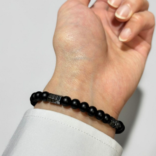 라베사 원석팔찌 헤마타이트 메탈 포인트 팔찌 레이어드 남녀공용