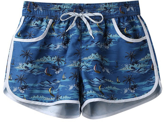 퓨어디아 워터파크 남녀 커플 온천 실내 실외 래쉬가드 하와이팬츠, 오션 블루