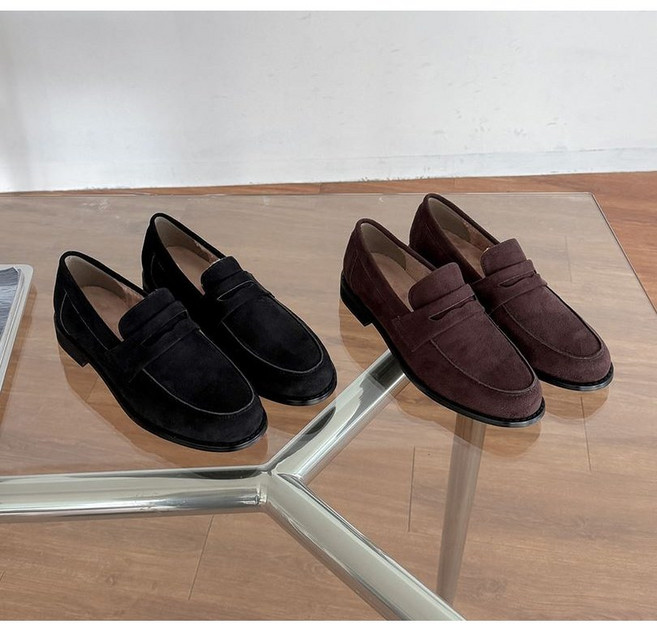 국내생산 기모안감 겨울 스웨이드 여성로퍼 단화