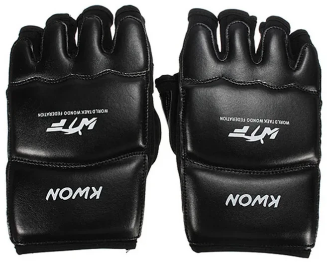 새로운 가죽 반 손가락 어린이 어린이 가라데 권투 장갑 장갑 산다 가라데 샌드백 태권도 보호 장갑 MMA 무, 03 Black, 02 S 6-12 years