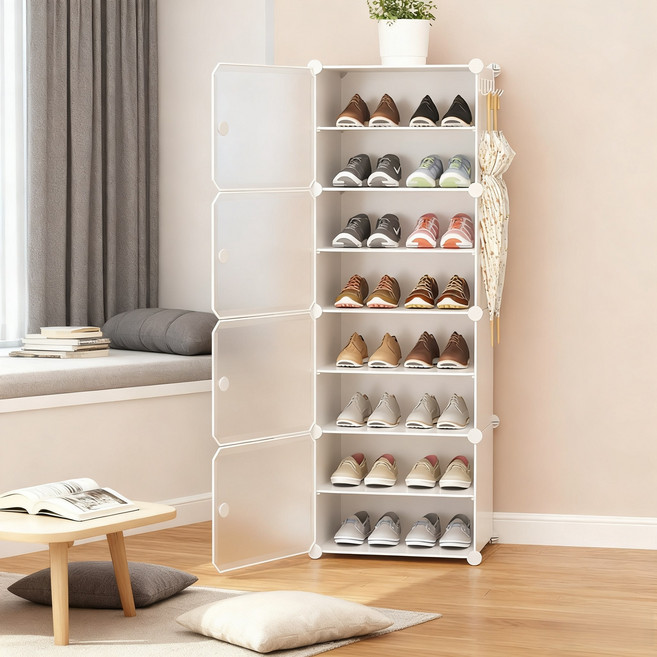CUBBYCASE 다층 조립식 신발장 플라스틱 수납선반 현관 수납 정리 선반, 8단, White