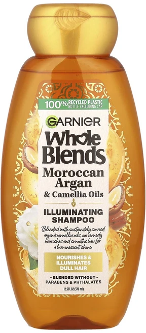 Garnier Whole Blends 일루미네이팅 샴푸 모로칸 아르간 & 카멜리아 오일 추출물 12.5fl oz(370ml), GarnierWholeBlends일루미네이팅샴푸모로칸아 - 쿠팡