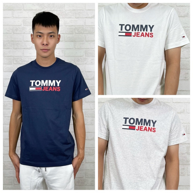 Tommy Jeans 經典字母國旗Logo 短袖T恤, 淺灰,S