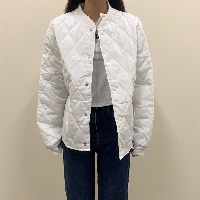 VANANA2 여성용 유넥 단추 라운드넥 숏 경량 패딩 자켓