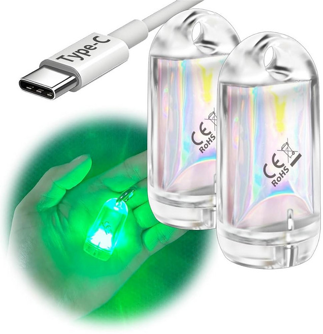 DOKeep USB 미니 LED 랜턴 2팩 방수 EDC 키체인 LED 손전등 캠핑용 Type-C 충전식 배터리 소형 스틱 램프 퍽 개 목걸이 토치 라이트 (웜 화이트+레드), 초록색+빨간색, 1개