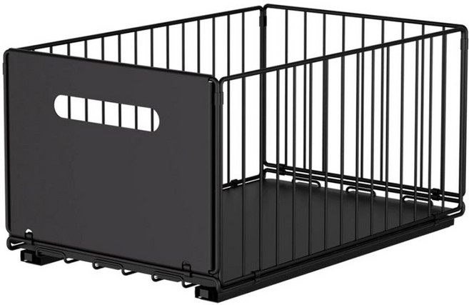 바구니 수납장 슬라이딩 서랍형 수납 바구니 조립식 인서트 다용도선반, 1개, 블랙