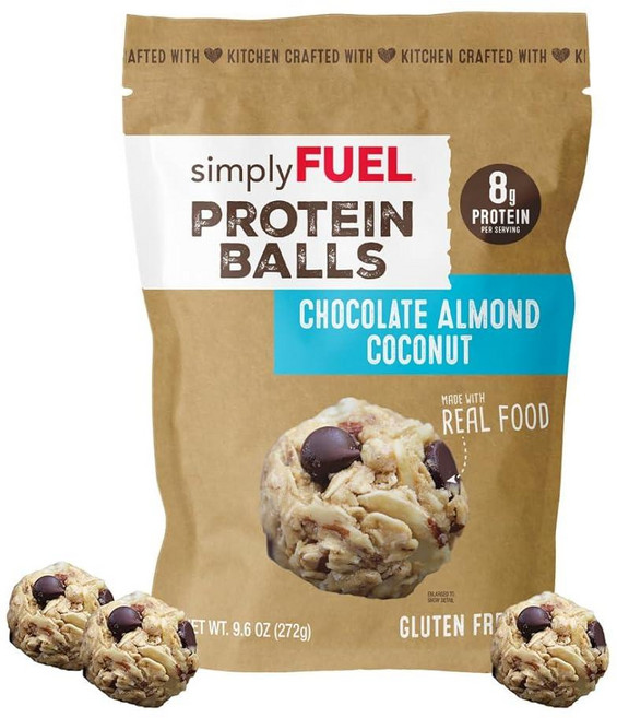 SimplyFUEL 프로바이오틱스가 함유된 Whole Food 단백질 볼 - 초콜릿 칩 쿠키 반죽 스낵 - 단백질 스낵 8g - 글루텐 프리 에너지 볼, 1 Pack (9.6oz each), 초콜릿 아몬드 코코넛, 272g, 1개