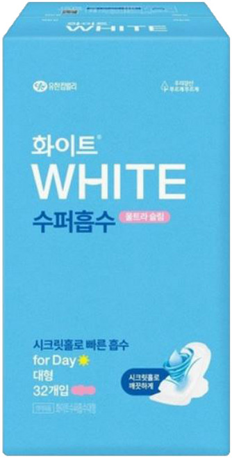 화이트 수퍼흡수 울트라슬림 생리대 날개형, 대형, 32개입, 1개