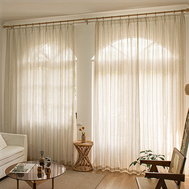 Fowod 자연스러운 린넨 스타일 심플 스트라이프 커튼 빛은 통과 그림자는 차단 사계절 사용