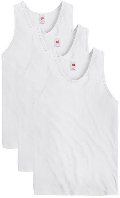 Hanes 남성용 에센셜 탑 팩 미드웨이트 면 탱크 민소매 셔츠 3팩 블랙.