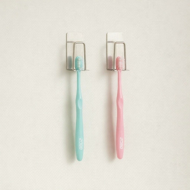 타니아홈 물고임없는 304 올 스텐 무타공 칫솔걸이 세트, 실버, 2개