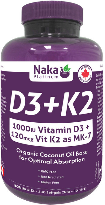 캐나다 비타민 D 보충제 베스트 셀러 Top, 1개, 25.나카 비타민 D3 1000IU+K2 330sg, 330정
